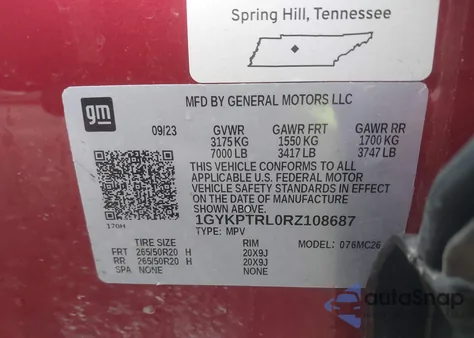 2024 Cadillac Lyriq Sport W/1Sf z USA, uszkodzony, nr VIN 1GYKPTRL0RZ108687